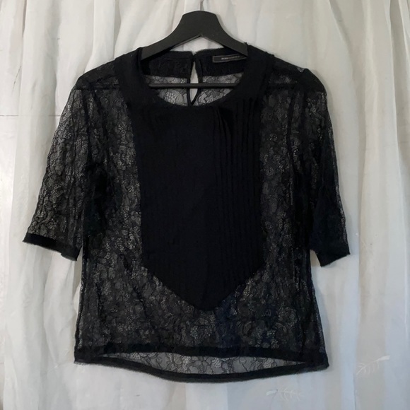 BCBGMaxAzria | Tops | Bcbg Black Lace Ruffle Blouse | Poshmark